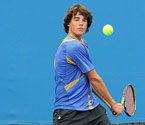 Andrew McLeod plays a back hand during his win in the earlier rounds of the Gallipoli Youth Cup