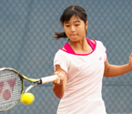 Himari Sato playing a forehand shot during the girls singles final (Photo: Elizabeth Xue-Bai)